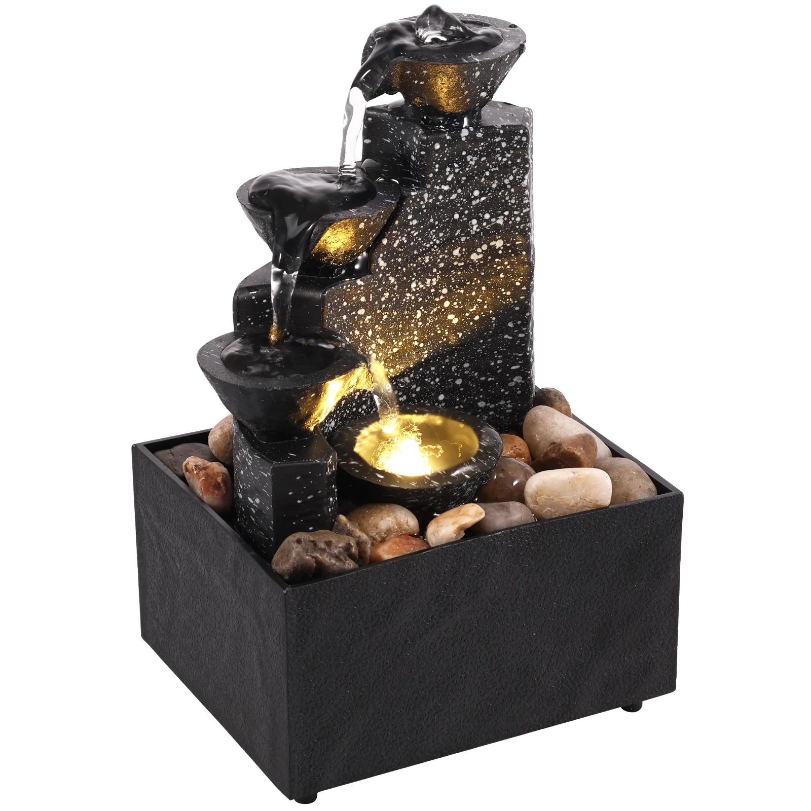 Tabletop Waterfall Water Fountain with LED Lights – Desktop Zen Decor for Home & Office