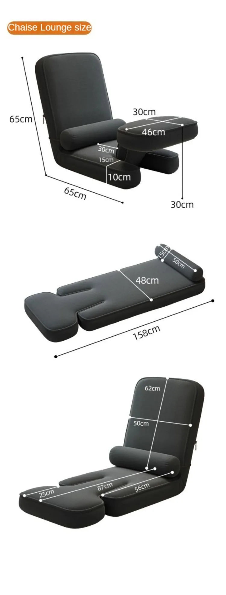 4-in-1 Adjustable Chaise Lounge Sofa Bed with Pillow – 15-Position Floor Lounger