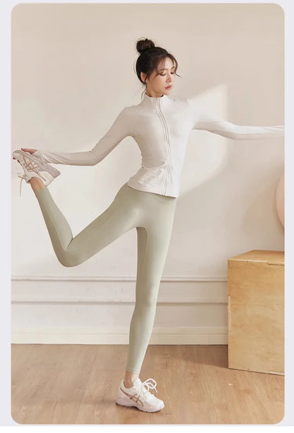 Women’s Zip-Up Long Sleeve Sports Jacket with Pockets – Quick Dry Yoga & Gym Top