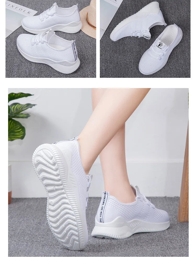 Comfortable Women's Casual Sneakers Summer Breathable Flat Shoes Fashion Women Sneakers Versatile Lace-Up Running Shoes 2026 New