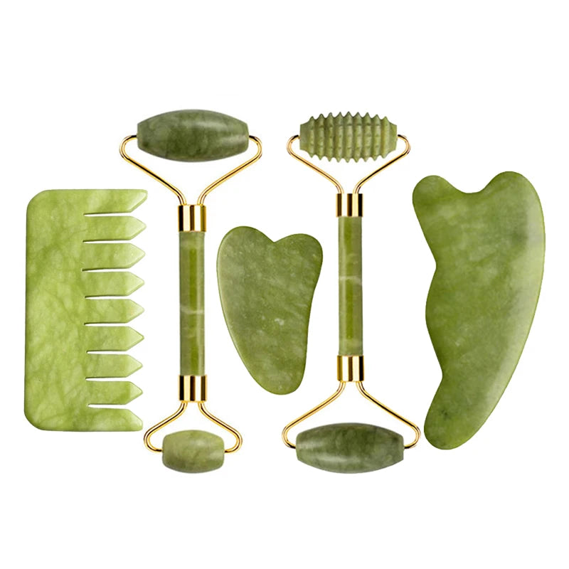Natural Jade Roller & Gua Sha Set – Facial & Body Massage Tools for Lifting & Anti-Aging