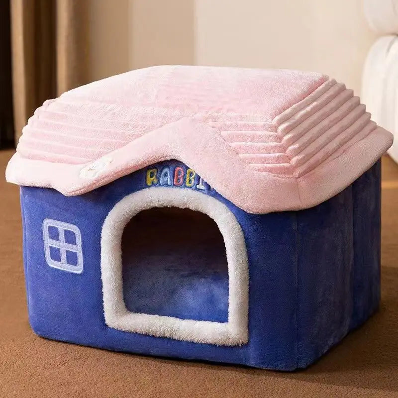 Foldable Cute Pet House Soft Cat & Dog Bed Detachable Washable Pet Cave