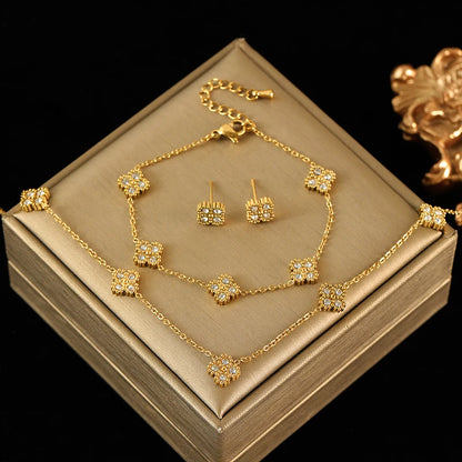 316L Stainless Steel White Zirconia Jewelry Set – Necklace, Bracelet & Earrings for Women