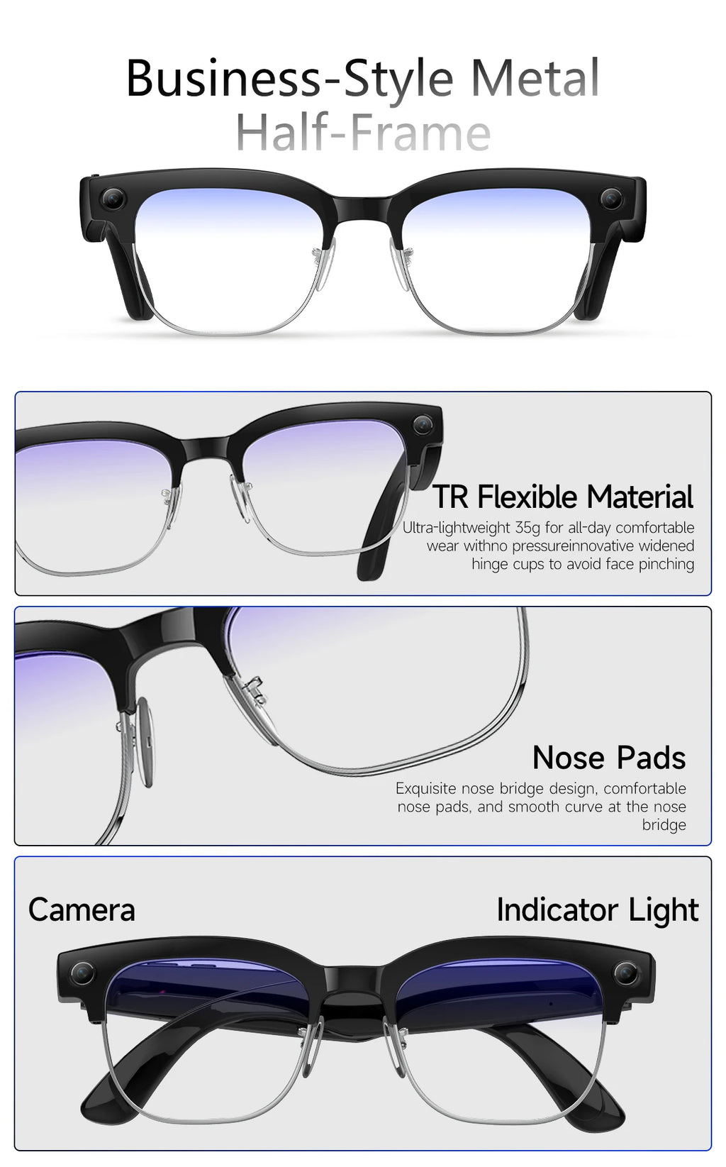 2026New AI Smart Glasses 8 Million HD Pixels Camera Photo Video Recording WIFI Transmission Sunglasses Call Music Play Men Women