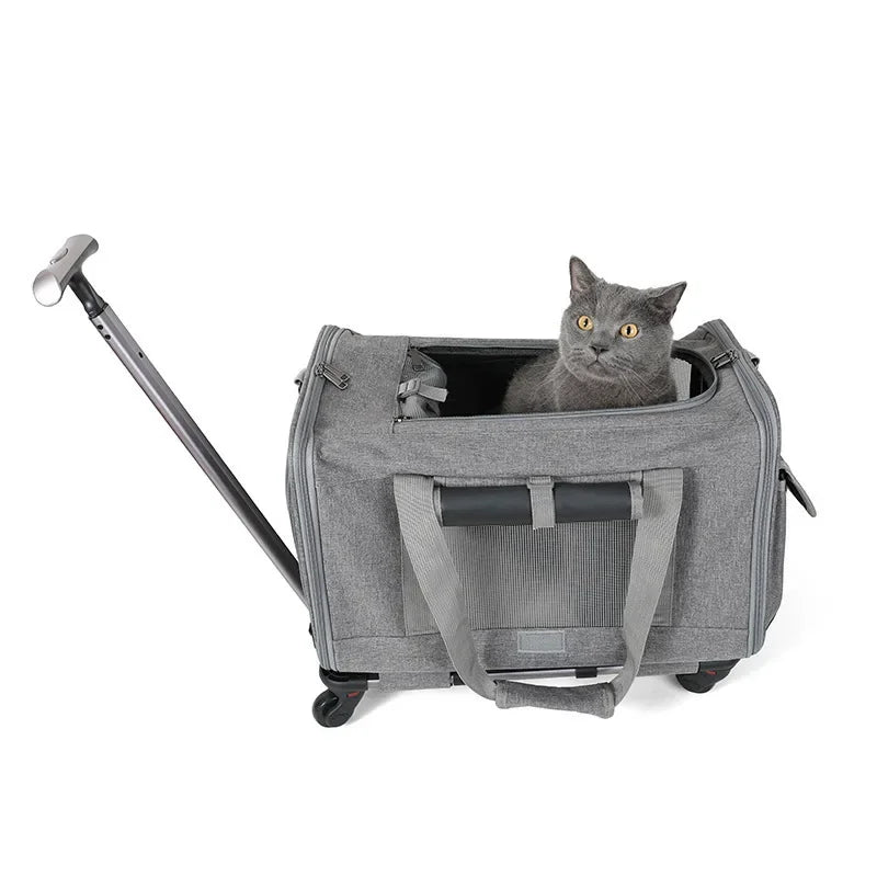 Silent Large Capacity Cat Bag Portable Foldable Pet Suitcase Universal Wheels Breathable Pet Travel Backpack