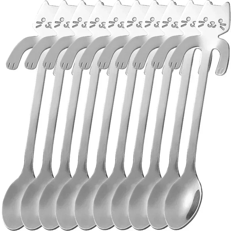Cute Cat Shaped Stainless Steel Coffee Spoon Mini Dessert Ice Cream Teaspoon Kitchen Tableware