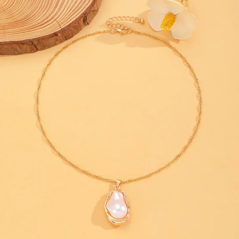 Trendy Baroque Pearl Necklace, Bracelet & Ring Set – Wedding & Party Jewellery for Women