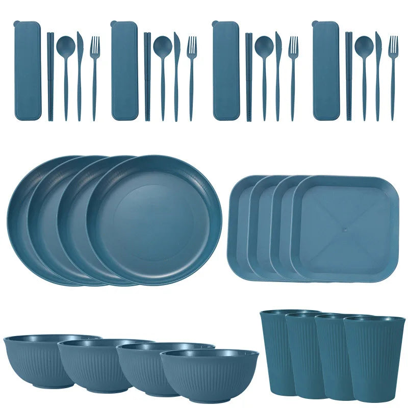 36PCS Wheat Straw Dinnerware Set – Eco Friendly Tableware Kit