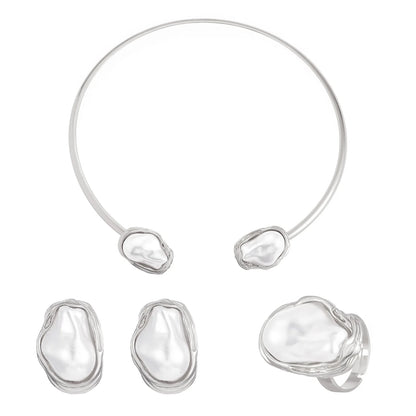 Trendy Baroque Pearl Necklace, Bracelet & Ring Set – Wedding & Party Jewellery for Women