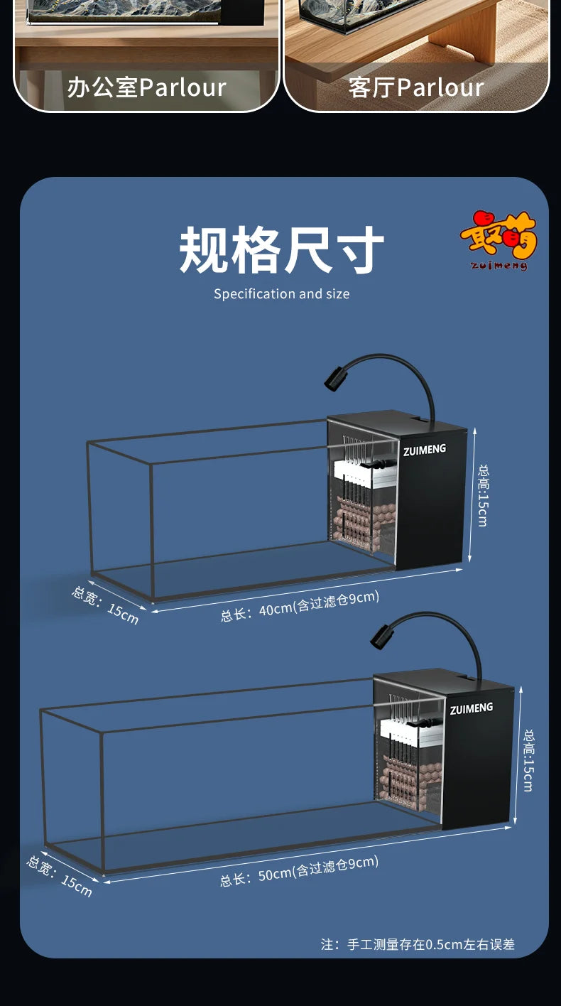 ‌Turtle Aquarium Tank - Fish & Turtle Hybrid Habitat with Stream Landscape, Luxury Villa Ecosystem for Home/Office