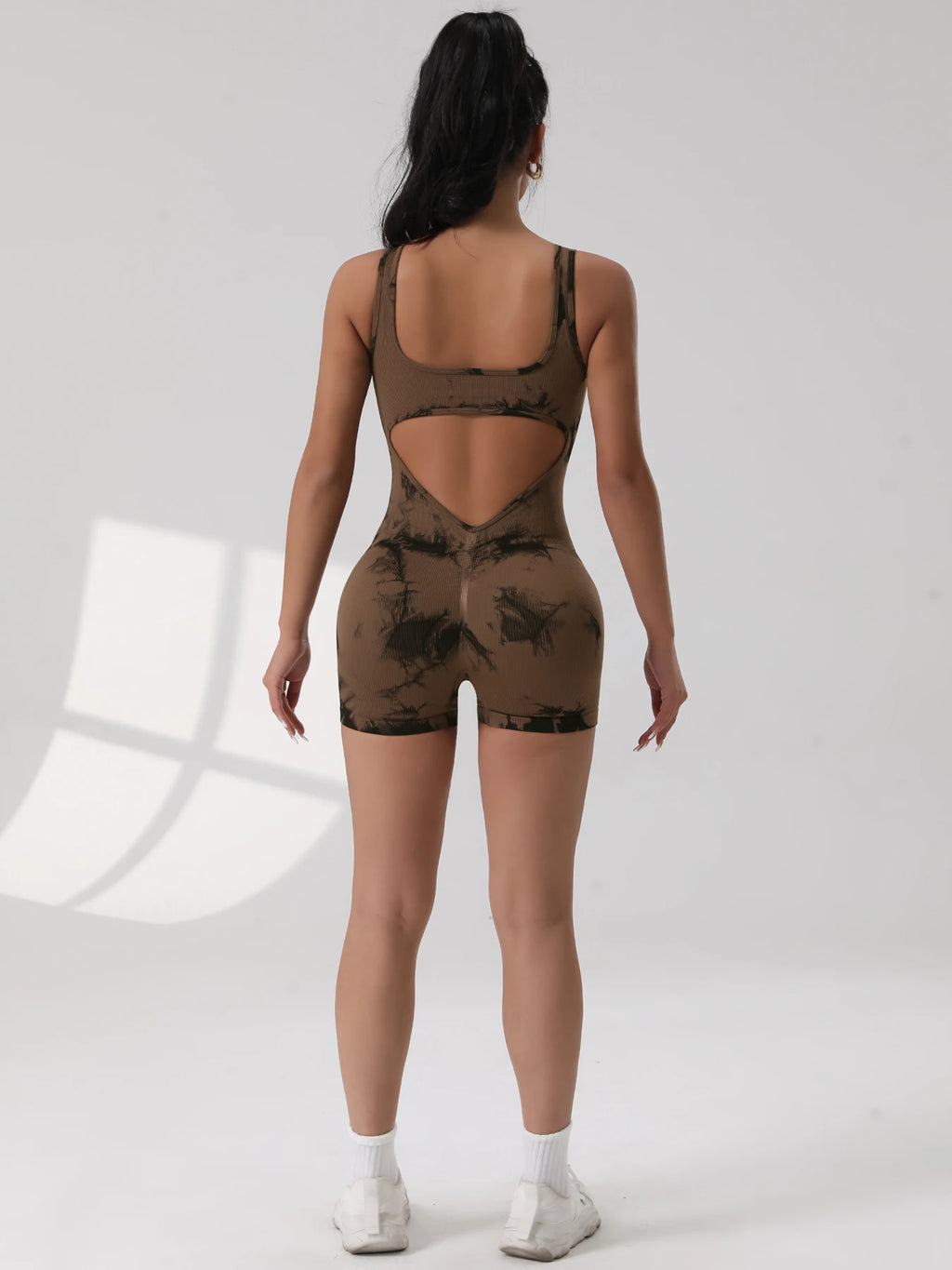 1PCS Backless Yoga Suit U Neck Sleeveless Sports Jumpsuit Solid Colour Threaded Stretch Women Bodysuit Without Bust Pads