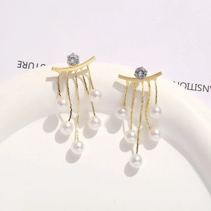 925 Silver Needle Pearl Tassel Drop Earrings for Women – Trendy Zircon Statement Jewellery