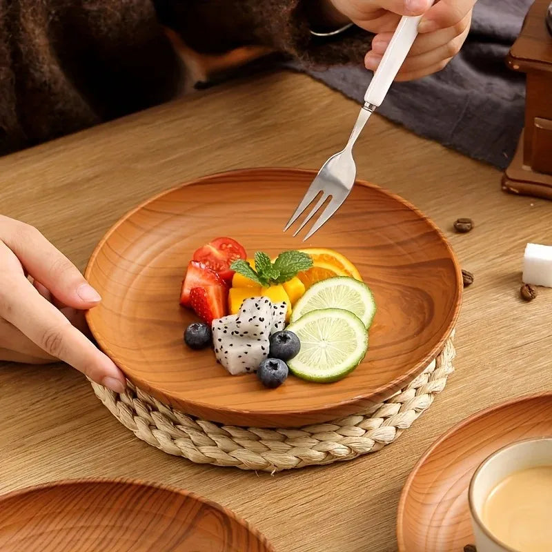 1pcs Japanese Style Tea Tray PP Plastic Rectangular Wood Grain Serving Tray for Home Hotel Restaurant Multipurpose Cup Plate