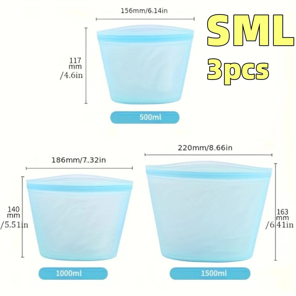 Silicone Food Storage Bags – Reusable Leakproof Ziplock Set