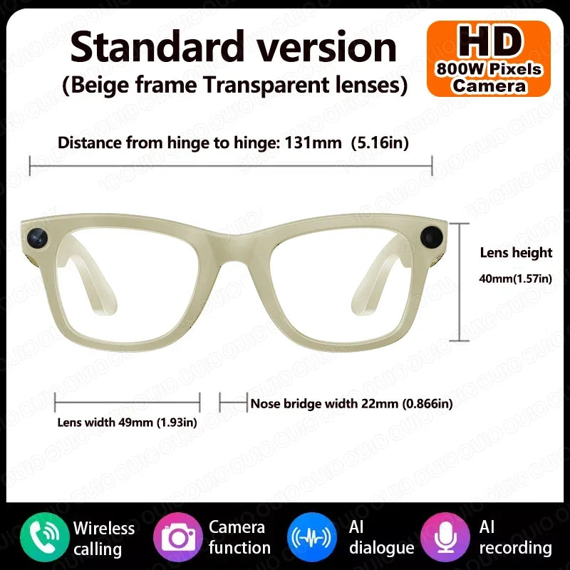 2026 Al Smart Glasses 4K HD Video 800MP Camera WiFi Transfer  Chat GPT VoiceAssistant BT Call with  Charging Case