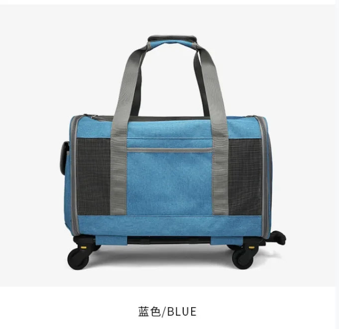 Silent Large Capacity Cat Bag Portable Foldable Pet Suitcase Universal Wheels Breathable Pet Travel Backpack