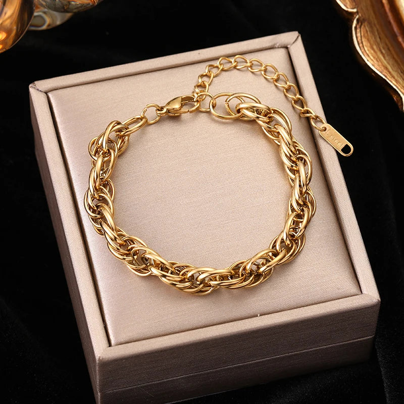 316L Stainless Steel Gold Link Bracelet for Women – Trendy & Durable
