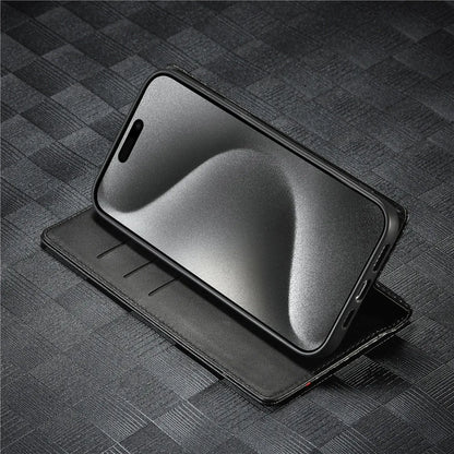 Carbon Fibre PU Leather Wallet Flip Case for iPhone with Card Slot & Magnetic Cover