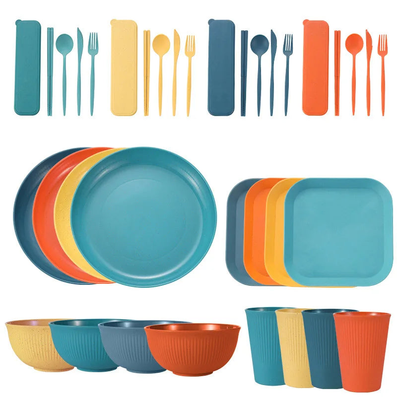 36PCS Wheat Straw Dinnerware Set – Eco Friendly Tableware Kit