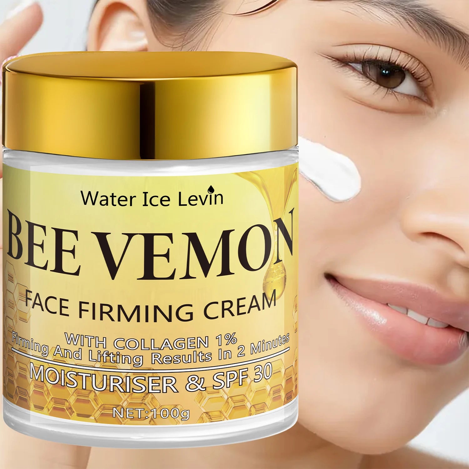 Bee Venom Face Firming Cream. Visible Transformation. With 1% Collagen. Moisturizer & SPF30. Firms Lifts Skin. 100g.