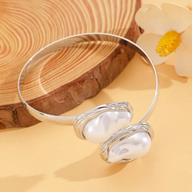 Trendy Baroque Pearl Necklace, Bracelet & Ring Set – Wedding & Party Jewellery for Women