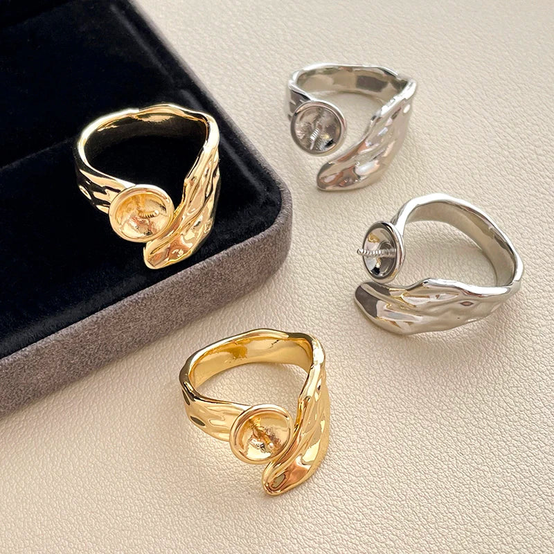 3-Piece Gold-Plated Brass Ring Settings – Irregular Baroque Jewellery Making Accessories
