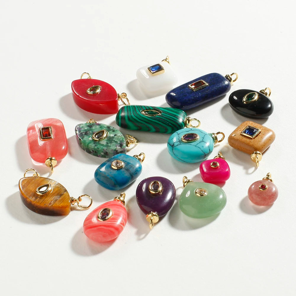 Bohemian Natural Stone Bead Charms for DIY Jewellery Making – Blue & Green Zircon Pendants