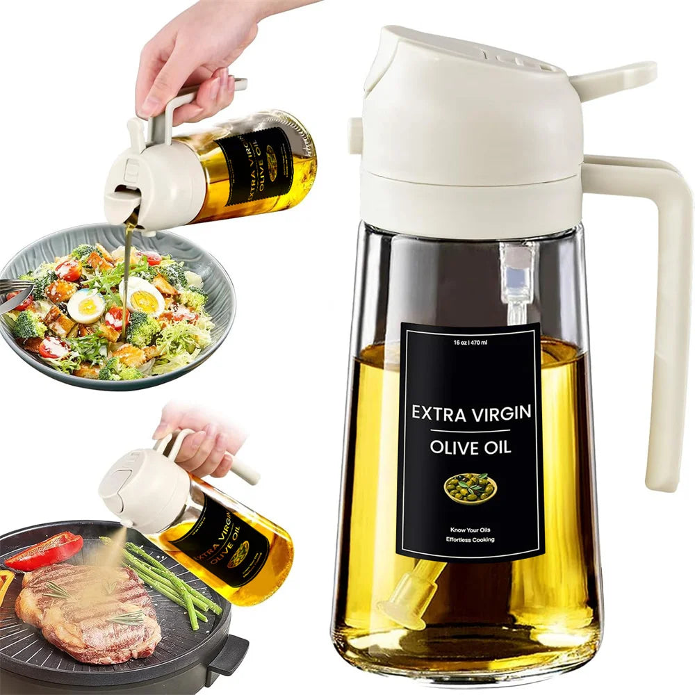 2 in 1 Oil Sprayer Bottle – 470ml Glass Olive Oil Dispenser