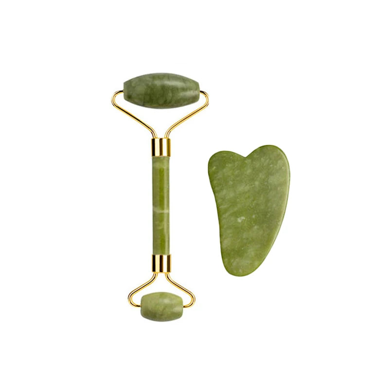 Natural Jade Roller & Gua Sha Set – Facial & Body Massage Tools for Lifting & Anti-Aging
