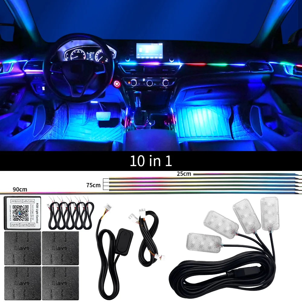 RGB Car Ambient Lights Kit – 64 Color Bluetooth LED Strip Set