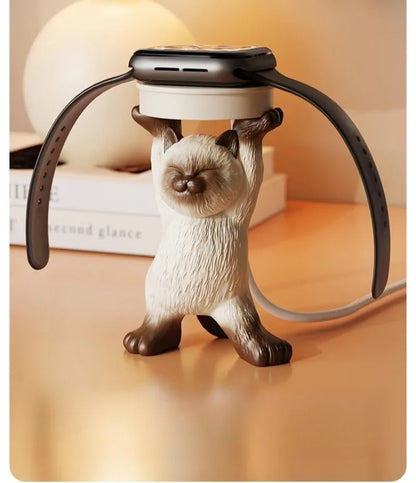 Cute Cat Apple Watch Charging Stand Holder – Stable Desk Dock for Watch Charging Cable