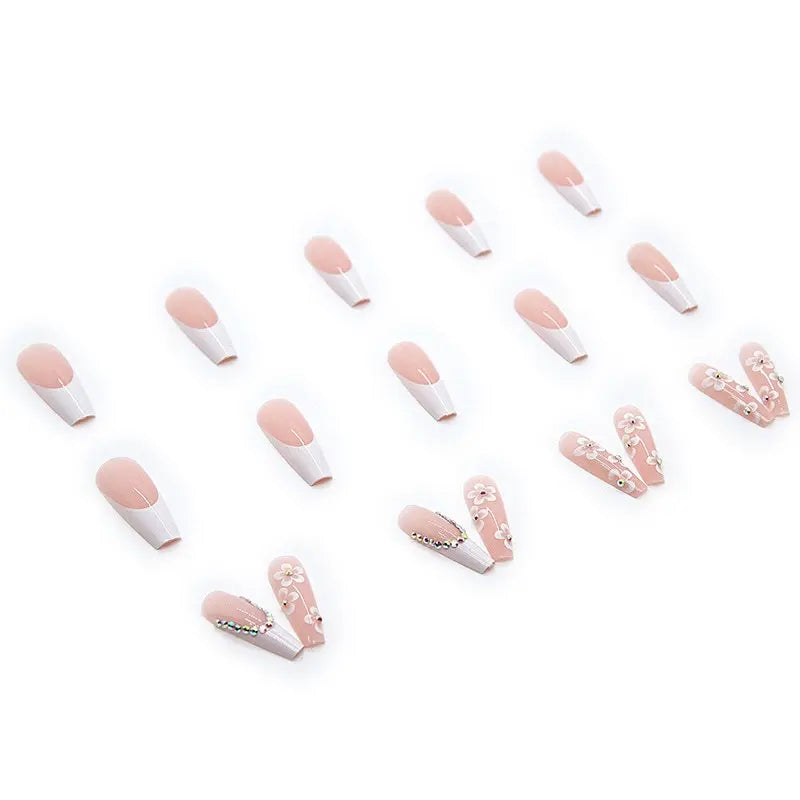 24pcs Long Coffin French Ballerina False Nails with Glue – Full Cover Press-On Tips