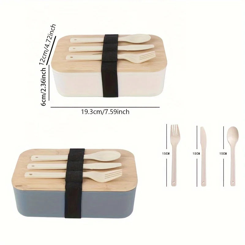 Bamboo Lid Lunch Box Set – Sealed Bento with Cutlery Kit