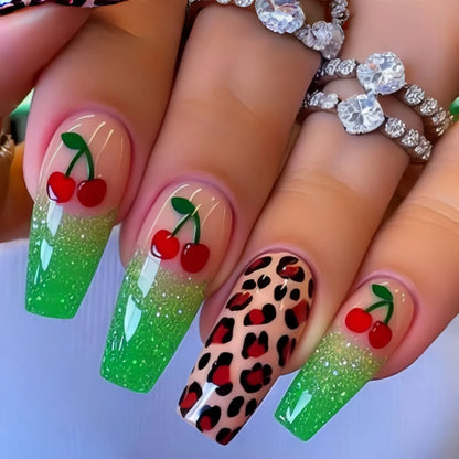 24pcs Medium Long Press-On Nails – Y2K Leopard Gradient Square Ballet Tips