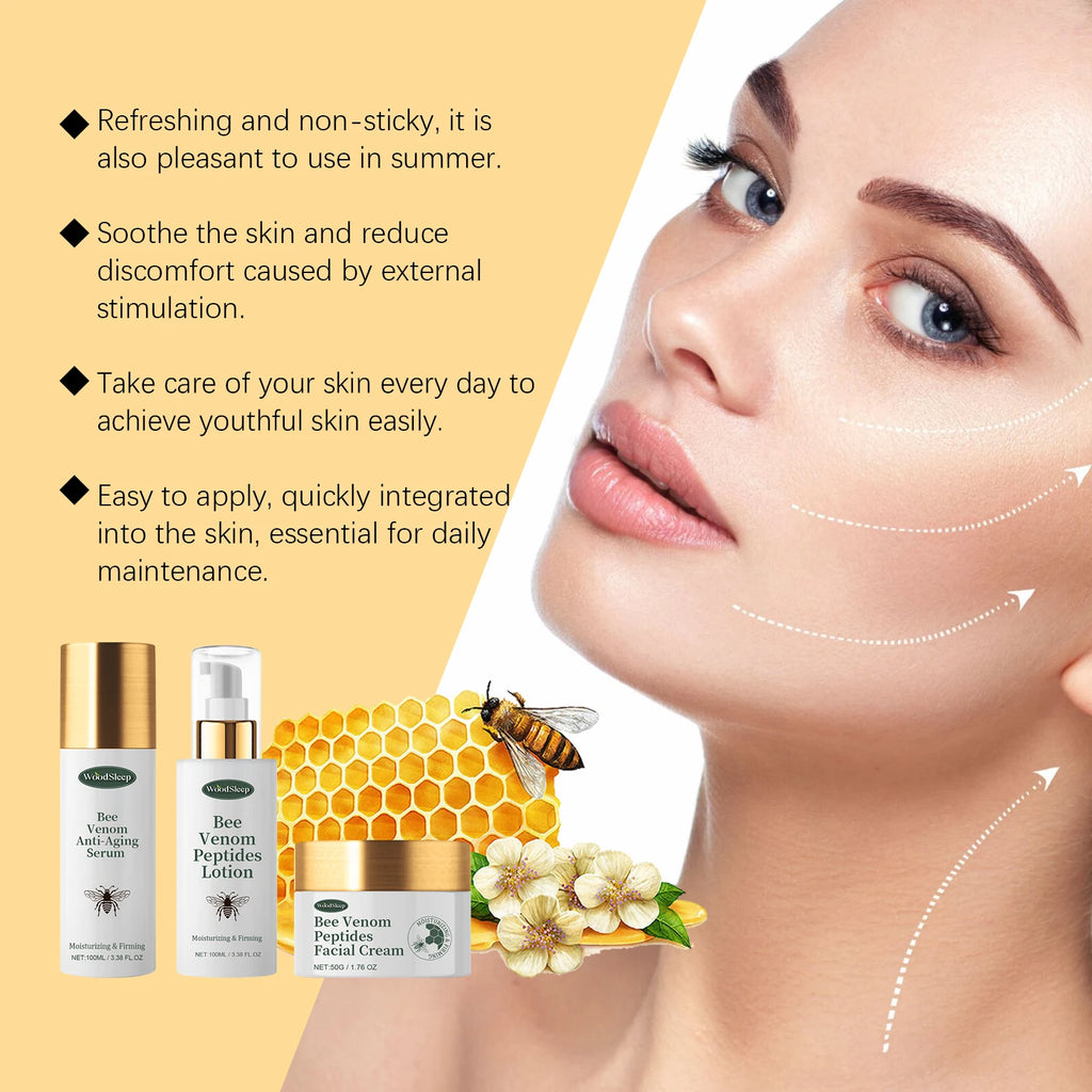 Bee Venom Anti-Wrinkle Skin Care Set Anti-Aging Serum Firming Lifting Peptides Lotion Deep Moisturizing Nourishing Facial Cream