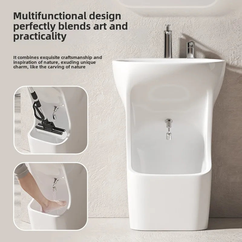 Ceramic Column Washbasin with Integrated Mop Pool and Double Balconies