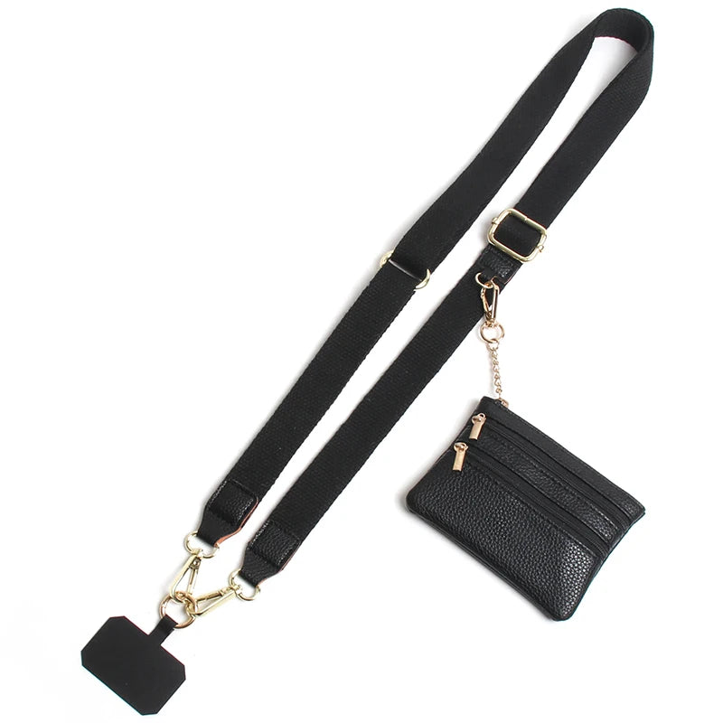 Adjustable Crossbody Phone Lanyard with Zippered Wallet Pouch