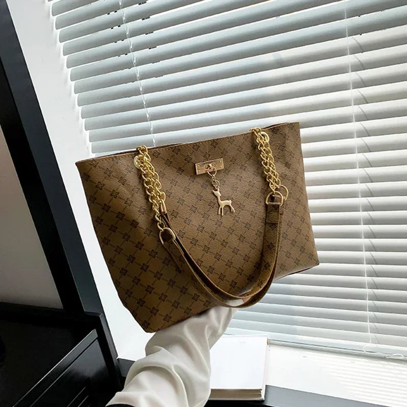 Presbyopic Handbag Luxury Design Large Capacity Handbag Women Fashion Printing Shoulder Bag Trendy Shopping Bag With Pendant