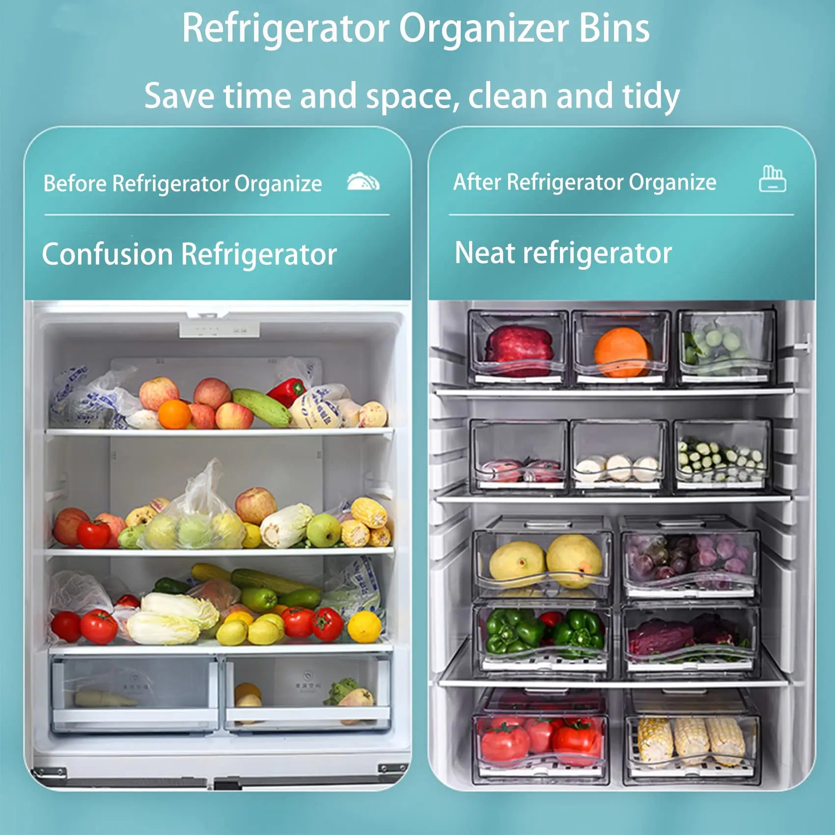 Stackable Fridge Organizer Bins – Reusable Refrigerator Storage Containers