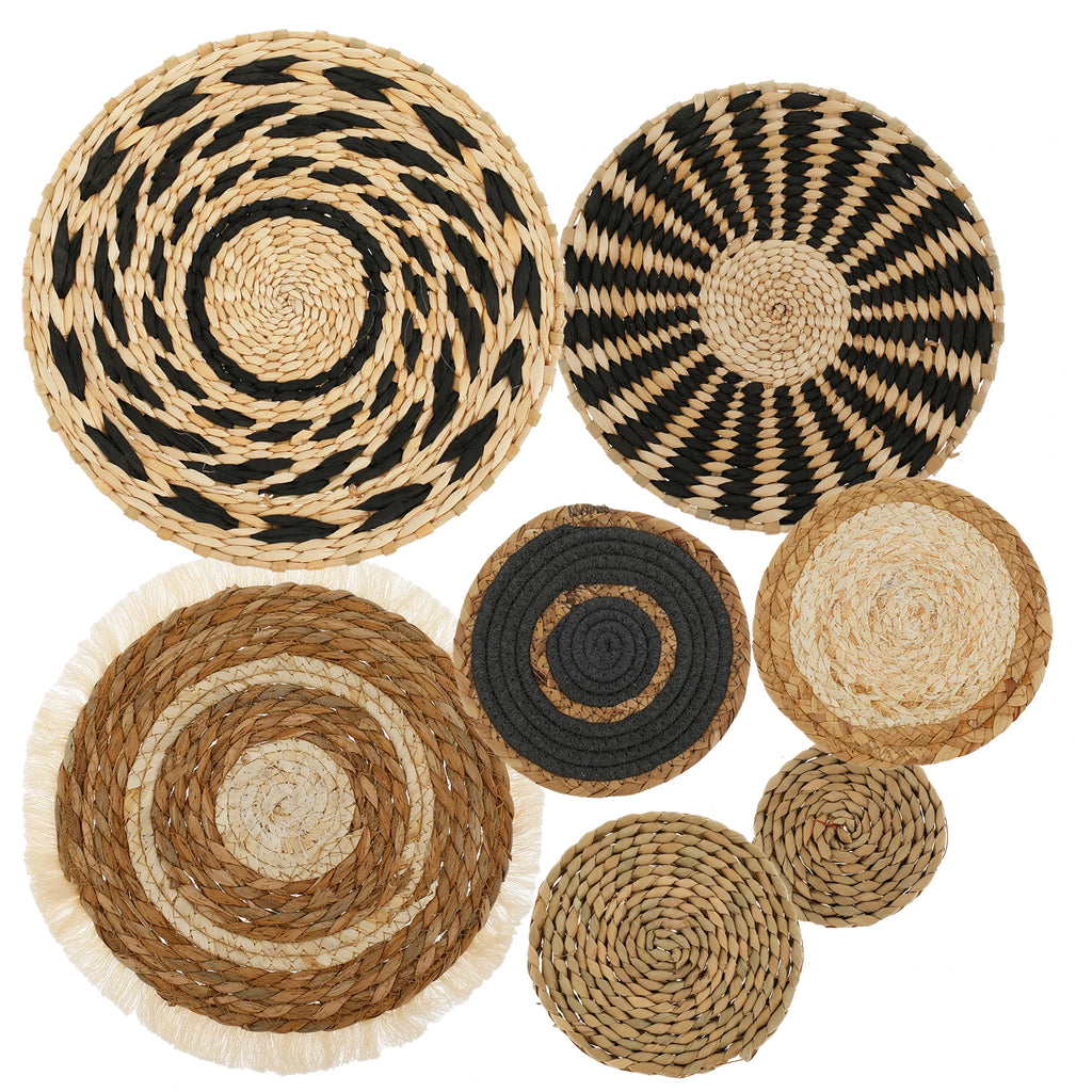 7PCS Boho Seagrass Wall Basket Decor – Handmade Farmhouse Wall Hanging