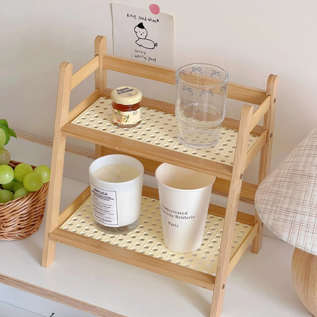 2 Tier Bamboo Countertop Organizer Multipurpose Coffee Cup Holder Storage Shelf for Kitchen Bathroom Vanity Home