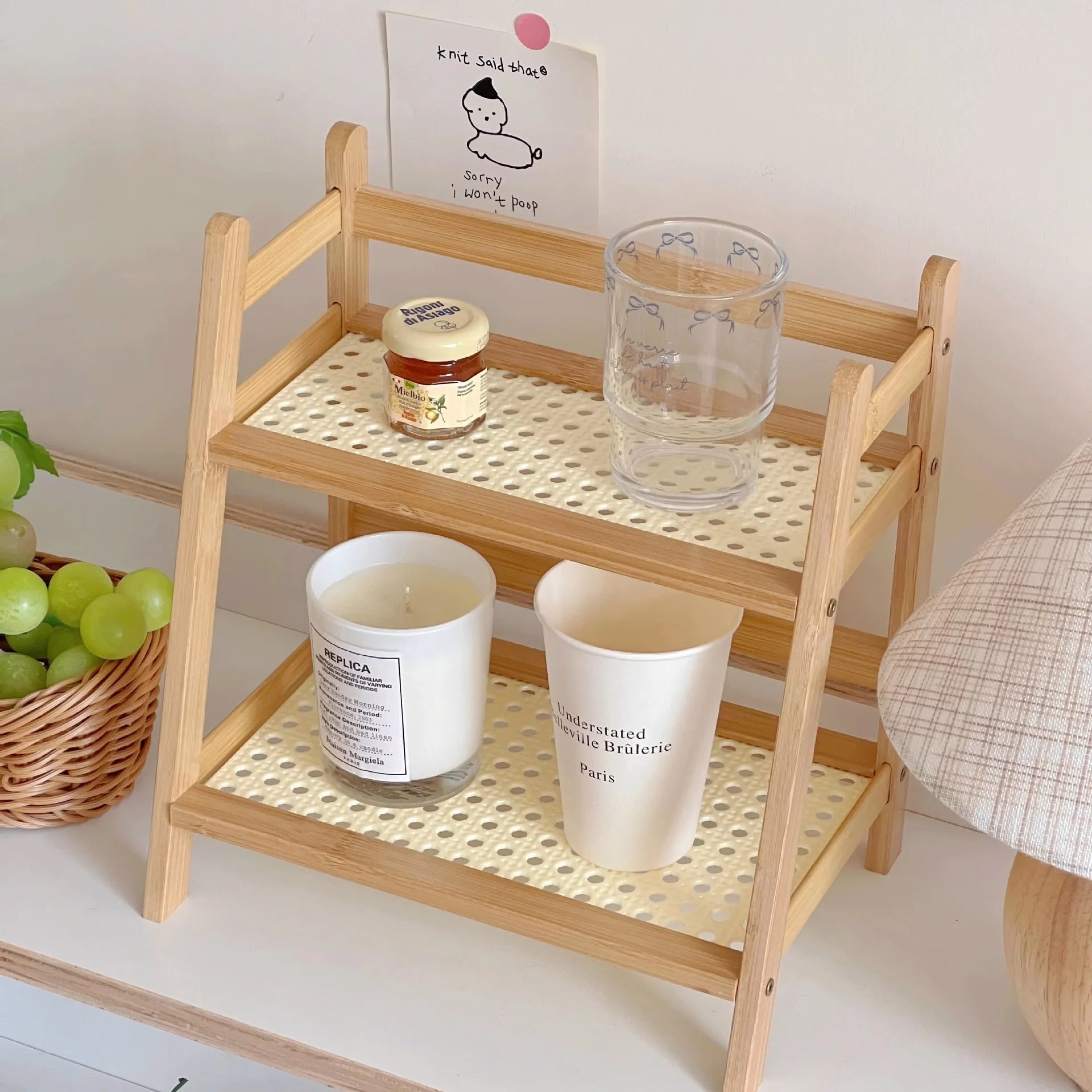 2 Tier Bamboo Countertop Organizer Multipurpose Coffee Cup Holder Storage Shelf for Kitchen Bathroom Vanity Home