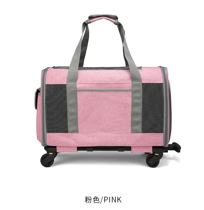 Silent Large Capacity Cat Bag Portable Foldable Pet Suitcase Universal Wheels Breathable Pet Travel Backpack