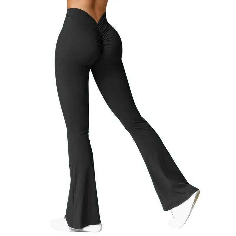 Sexy Yoga Flare Pants Women V-Cut Waist High Waist Push Up Butt Fitness Leggings Comfort Fit Gym Running Fashion Slim Leggings