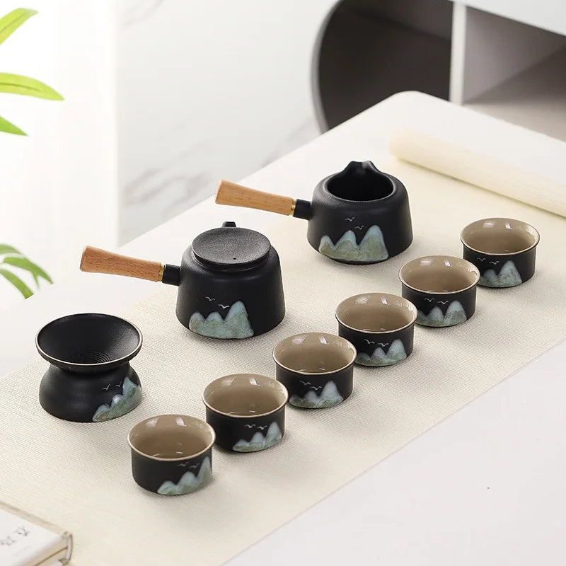 11PCS Japanese Travel Tea Set – Ceramic Teapot Cups with Bamboo Tray