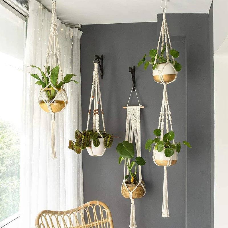 Macrame Plant Hanger – Handmade Hanging Rope Basket for Flower Pots