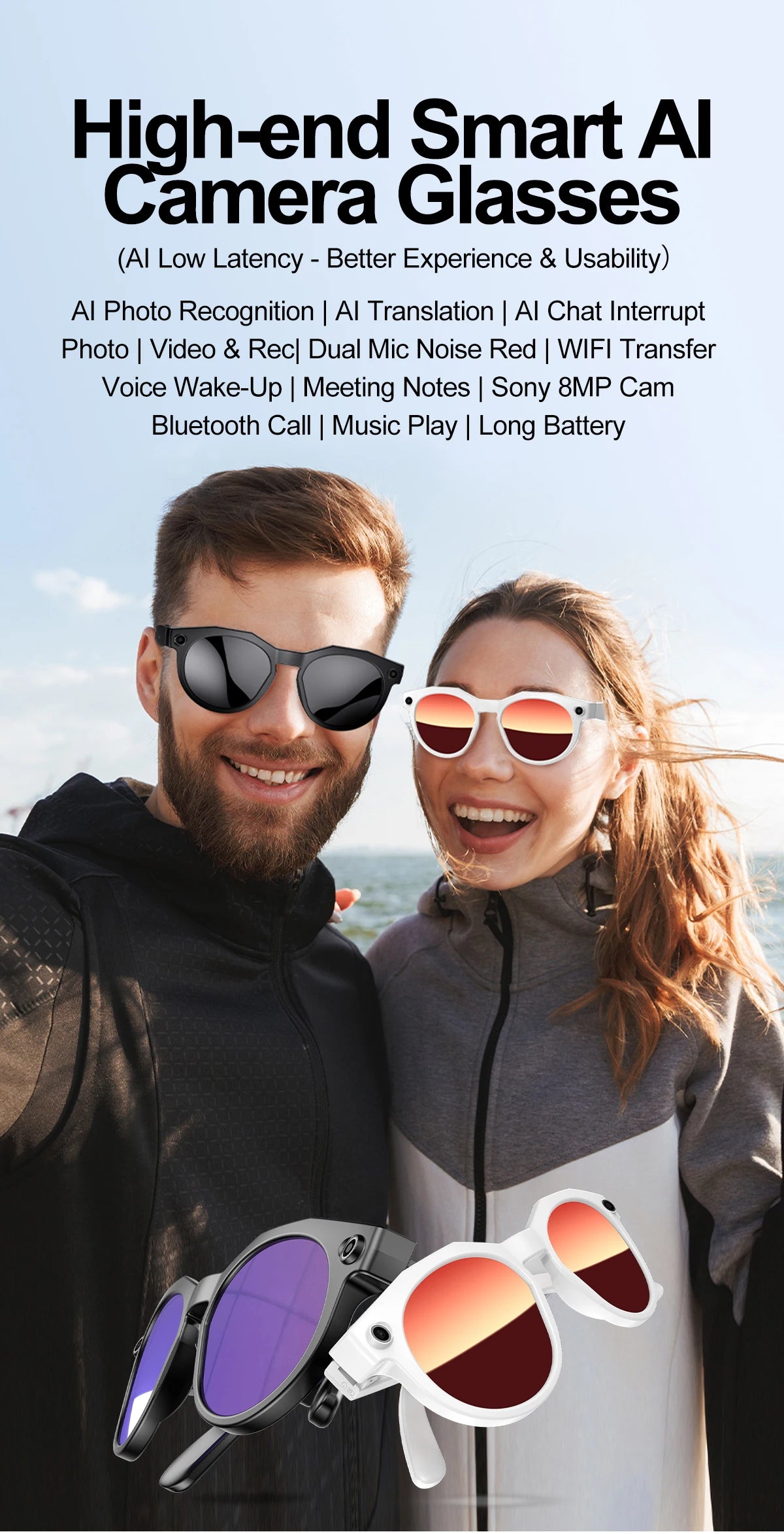 2026 New 4K HD AI Smart Glasses Men 800W Pixel Camera Bluetooth Call 4GB WIFI Transmission Voice Assistant Smart Glasses Women