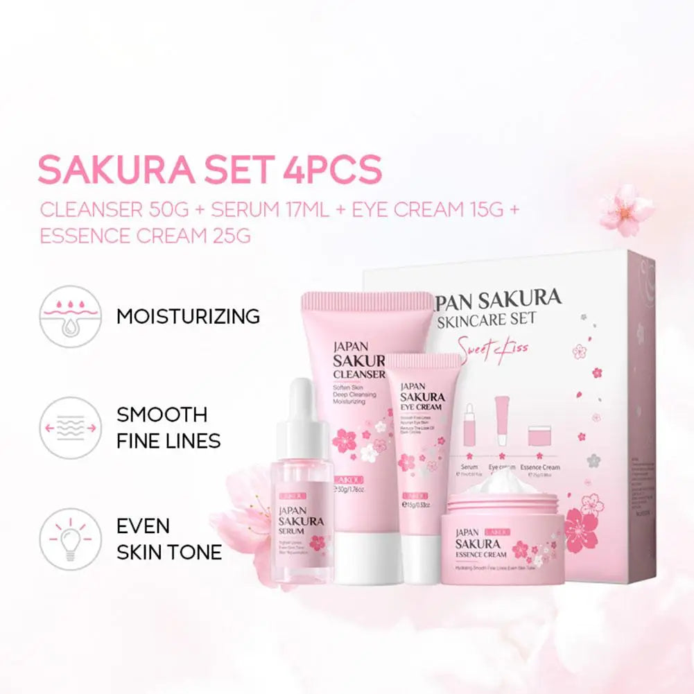 Sakura Facial Skincare Set for Women – Cleanser, Toner, Serum, Eye & Face Cream
