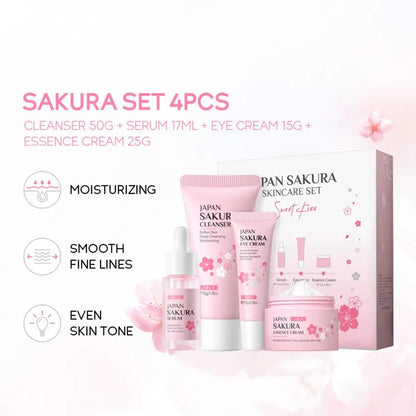 Sakura Facial Skincare Set for Women – Cleanser, Toner, Serum, Eye & Face Cream