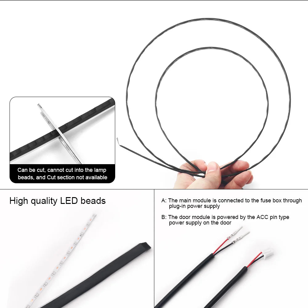 RGB Car Ambient Lights Kit – 64 Color Bluetooth LED Strip Set